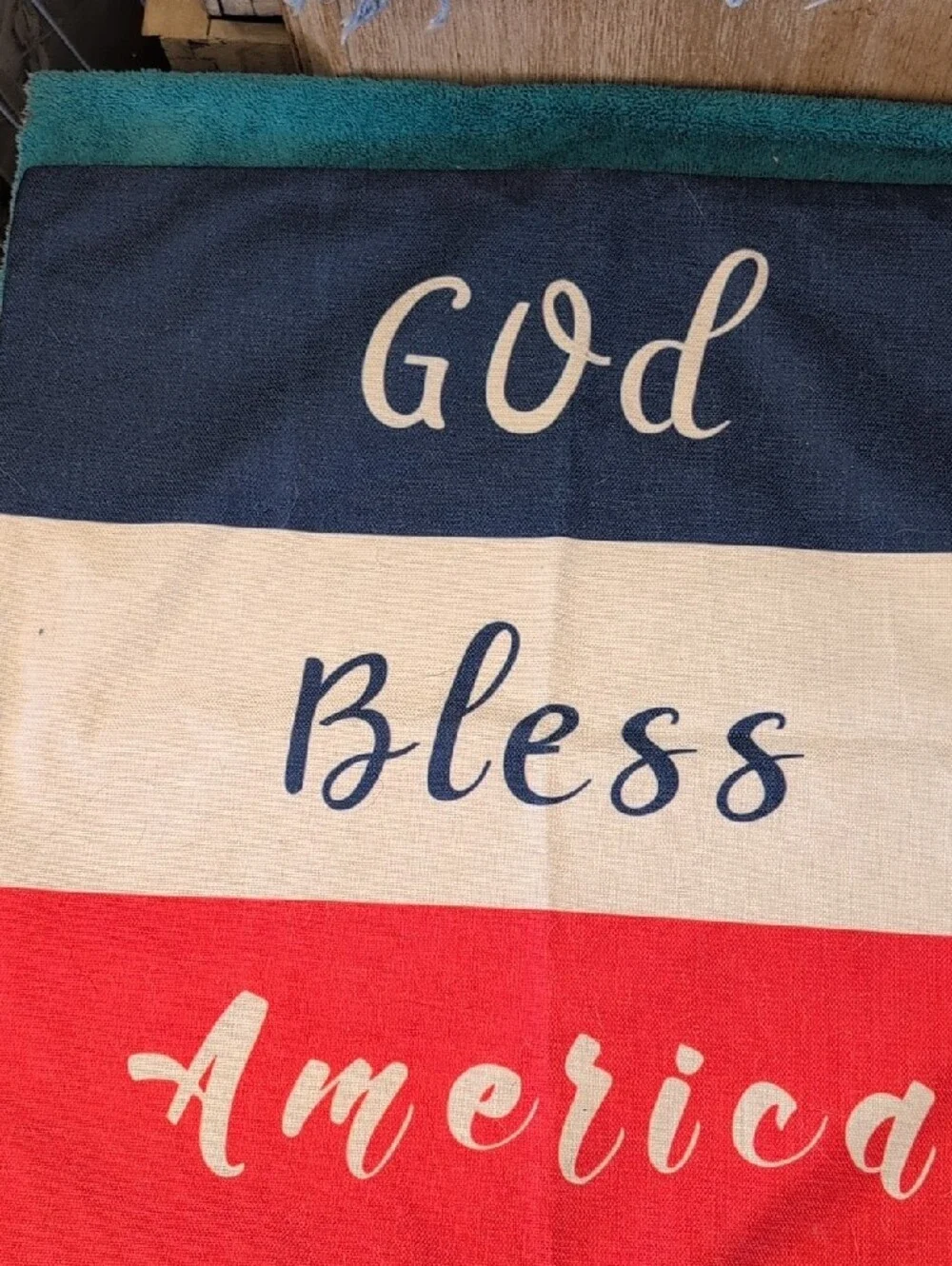 4 Patriotic Linen PILLOWCASES Blue Star American Flag God Bless America USA